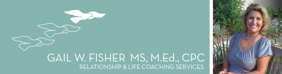 Gail W. Fisher, MS, M.Ed., CPC — Relationship & Life Coaching Services. Portrait of Gail W. Fisher seated outdoors on a garden bench.